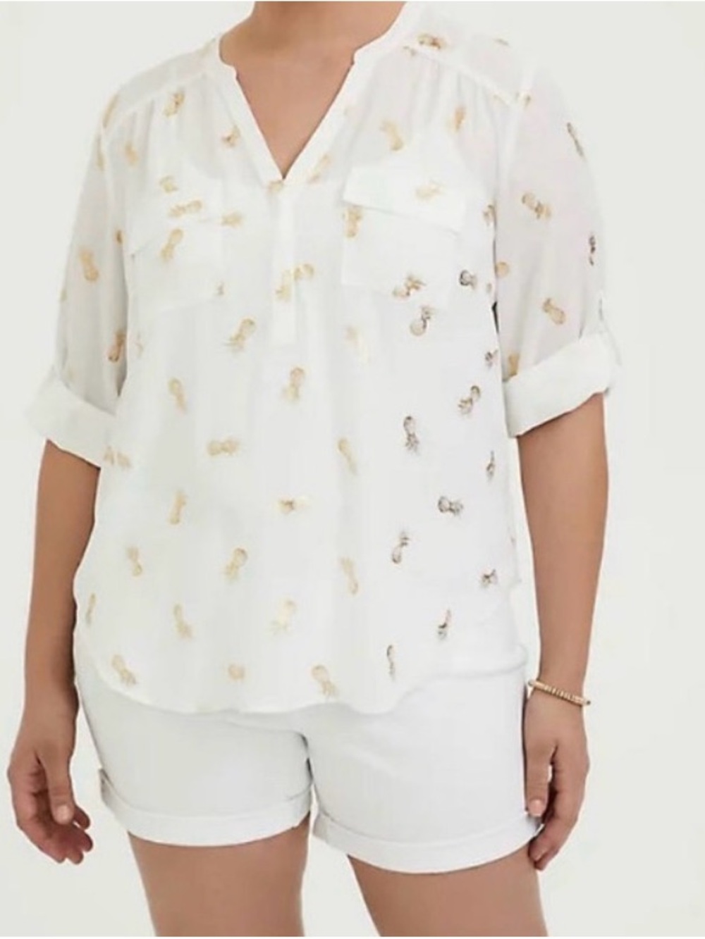 torrid Harper Blouse White with Gold Foil Pineapple Detail